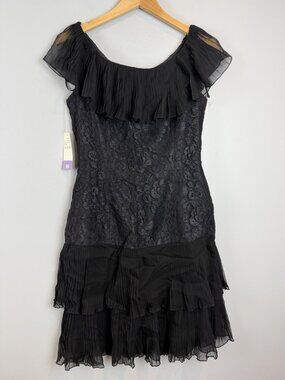 Oscar de la Renta Studio Black Lace Dress Womens Size 10 Pleats NWOT Retro